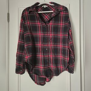 Francesca's Collections Red and Black Plaid Lightweight Flannel Shirt
